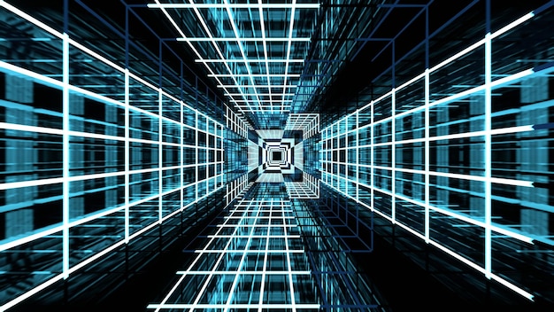 Modern futuristic alien reflective metal corridor tunnel empty room 3d