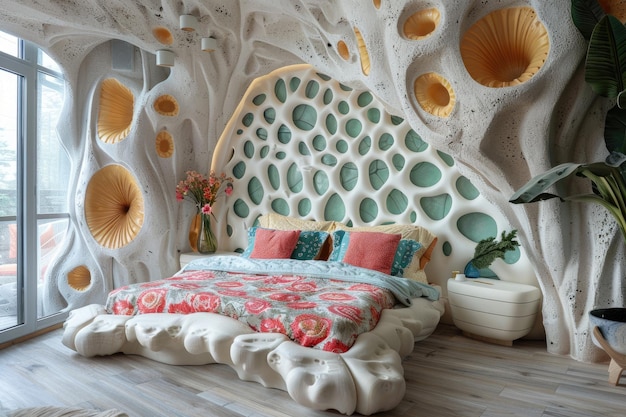 Modern futuristic art nouveau bedroom decor fusion of timeless elegance and avantgarde design transforming your sleeping space into a stylish sanctuary that reflects both tradition and innovation