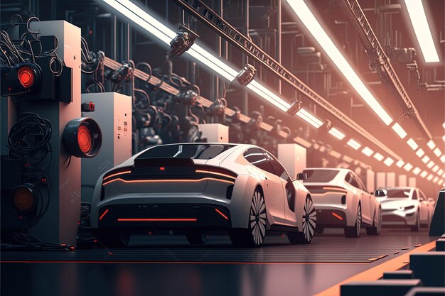 Modern futuristic automobile factory Assembly line Generative Ai