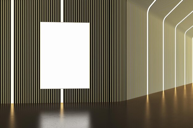 Modern futuristic brown corridor with empty white mock up banner reflections Designs concept 3D Rendering