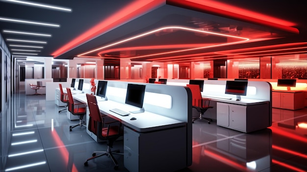 Modern futuristic call center office interior