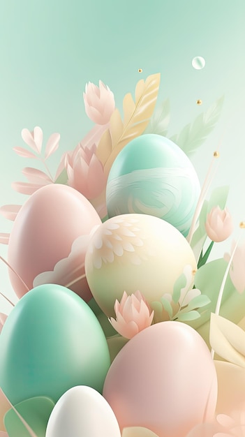 Modern futuristic Easter poster and banner template with Easter eggs on light background Greetings for Easter Day Generative AI content