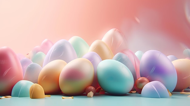 Modern futuristic Easter poster and banner template with Easter eggs on light background Greetings for Easter Day Generative AI content