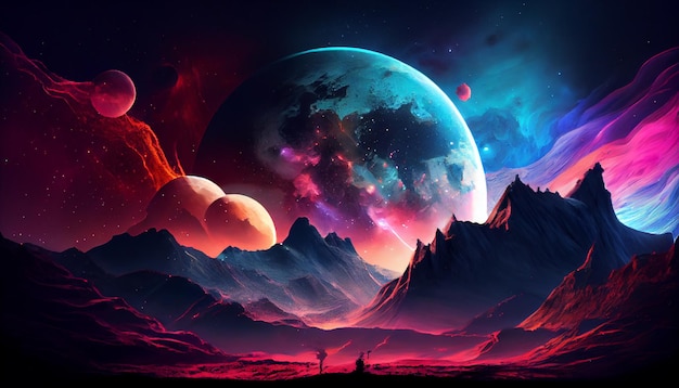 Modern futuristic fantasy night landscape with abstract islands