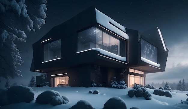 현대 미래 집 건축 배경 생성 AI