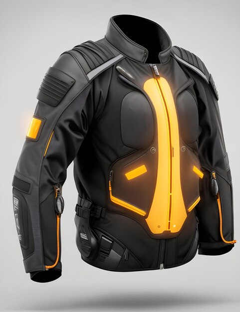 Modern Futuristic motor cycle leather jacket or jersey with zipper in a solid background