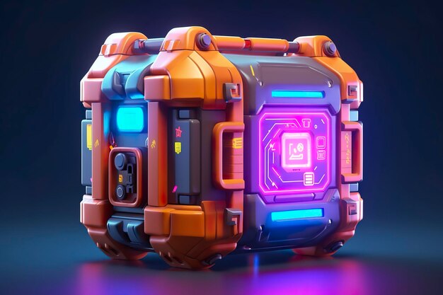 Modern and Futuristic Neon Digital Gaming Chest in Cartoon Pixar 3D Blender Style AI Generative