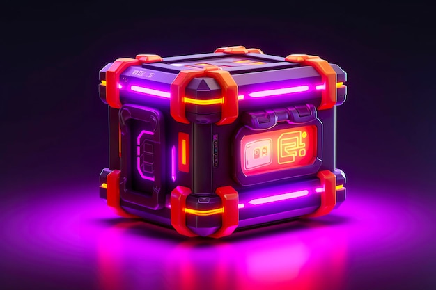 Photo modern and futuristic neon digital gaming chest in cartoon pixar 3d blender style ai generative