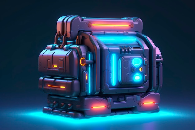 Modern and Futuristic Neon Digital Gaming Chest in Cartoon Pixar 3D Blender Style AI Generative