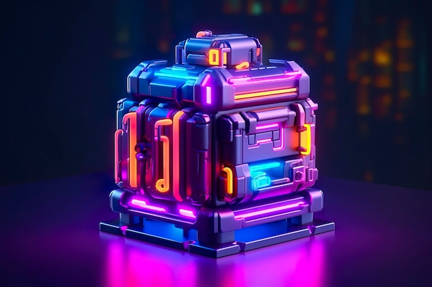 Modern and Futuristic Neon Digital Gaming Chest in Cartoon Pixar 3D Blender Style AI Generative