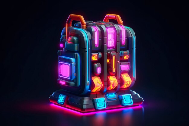 Photo modern and futuristic neon digital gaming chest in cartoon pixar 3d blender style