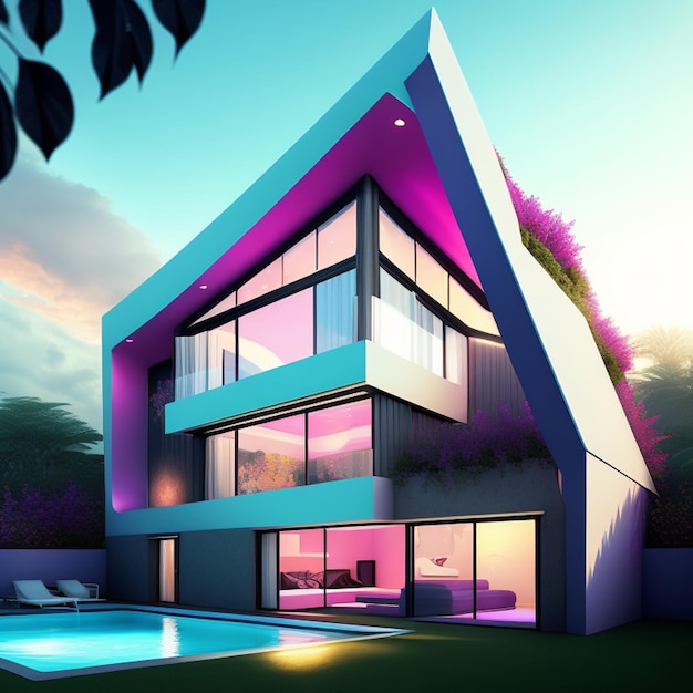 Photo modern futuristic residence real estate architectural house