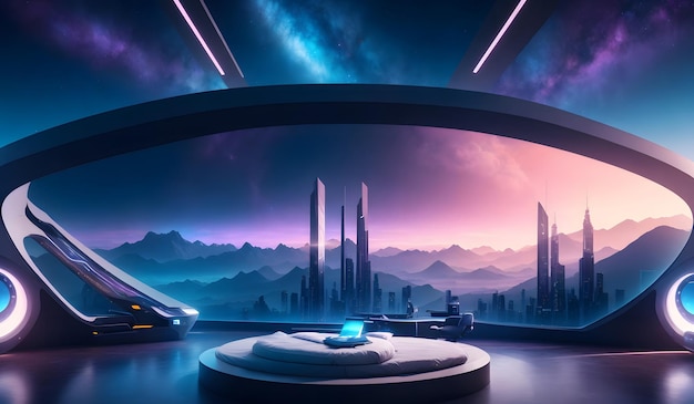 Photo modern futuristic scifi architecture bedroom with high technology generative ai