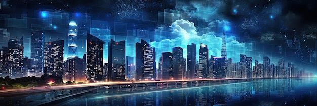 Photo modern futuristic smart metropolis city skyline technology banner background generative ai