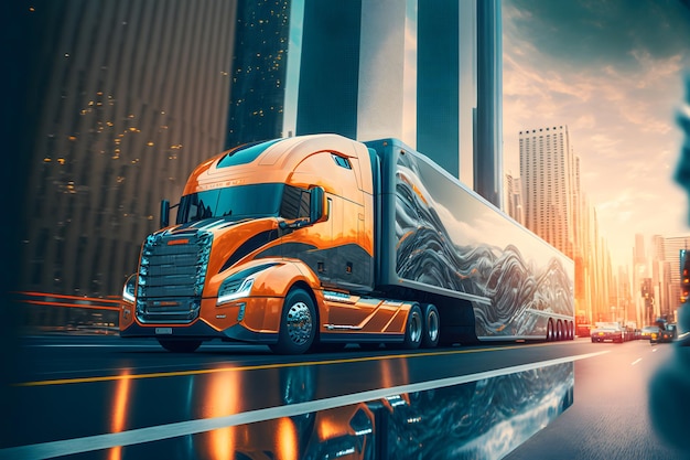 Modern futuristic truck car in city center Neural network generated art