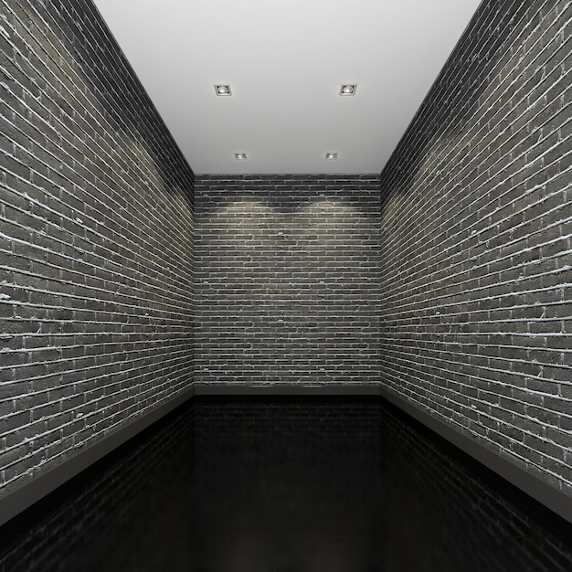 モダンギャラリー黒いレンガの壁がある空の部屋。