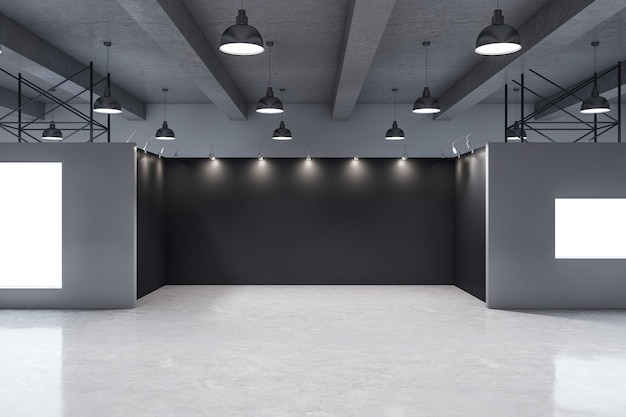 modern gallery interior with empty banner on wall gallery advertisement presentation concept 3d rendering