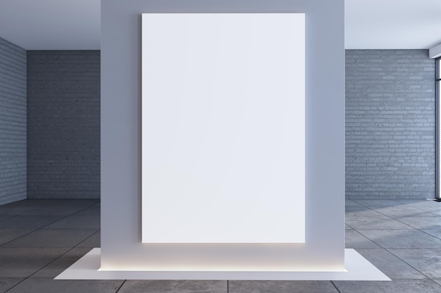 modern gallery warehouse interior with empty white mock up frame on concrete walls 3d rendering
