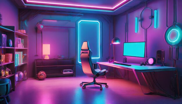 Photo modern gaming room light neon color