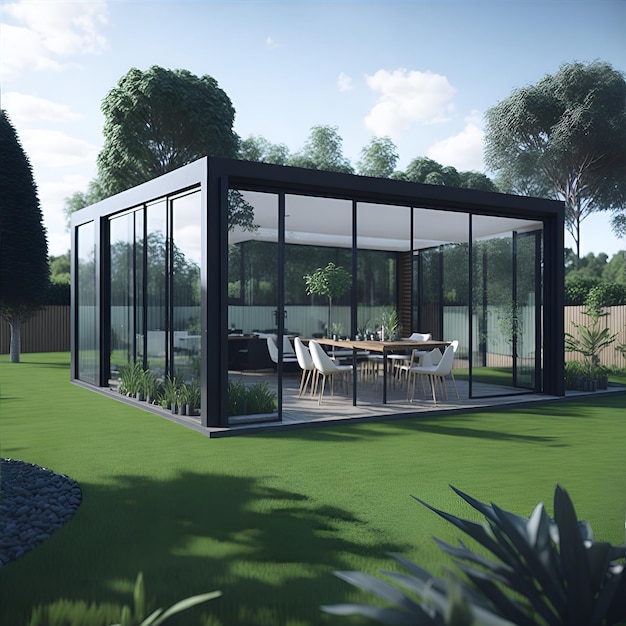 Modern garden room cantilevered roof