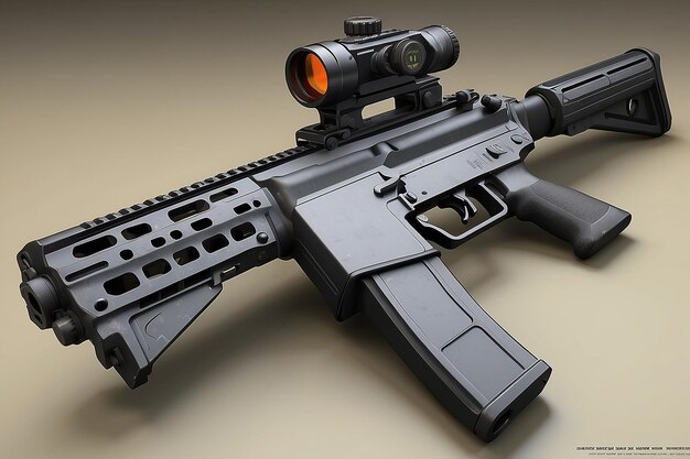 Photo modern gas operated carbine with folding stock and flash hider