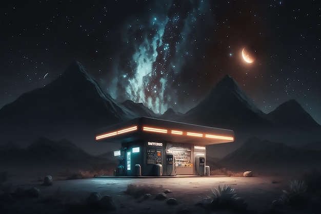 Modern gas station at star night