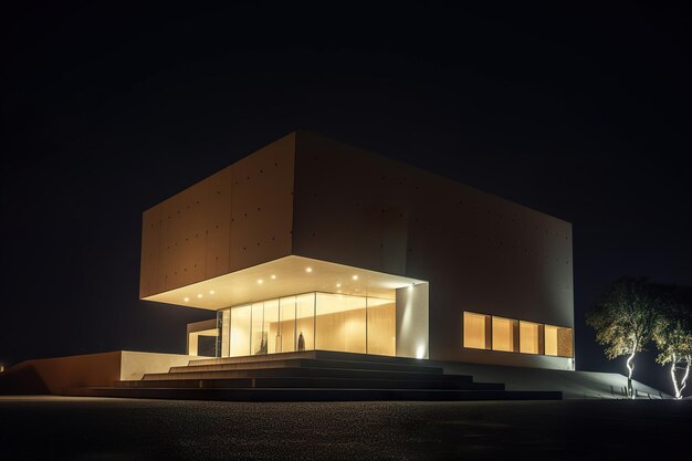 Modern gebouw conceptontwerp met nachtverlichting
