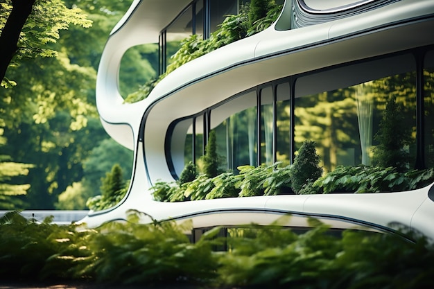 Foto modern gebouw exterieur groene planten op muur verticaal bos generatieve ai detail van eigentijds huis met groen ecovriendelijk ontwerp concept van natuur tuin ecologie en toekomst