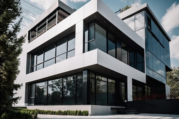 Modern gebouw met strakke lijnen en minimalistische details gecreëerd met generatieve AI