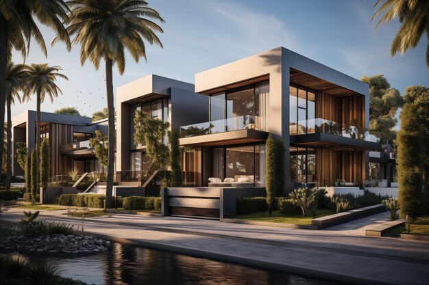 modern generic contemporary style villa neighborhood