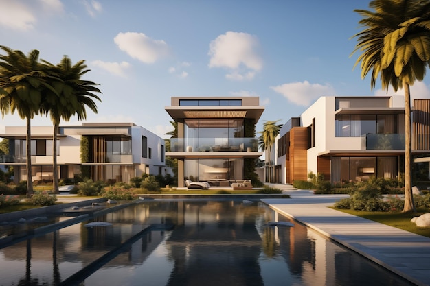 modern generic contemporary style villa neighborhood