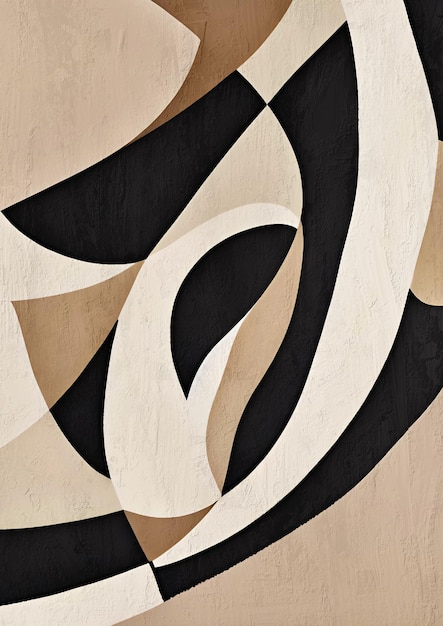 Modern Geometric Abstract Composition in Beige and Black Colors