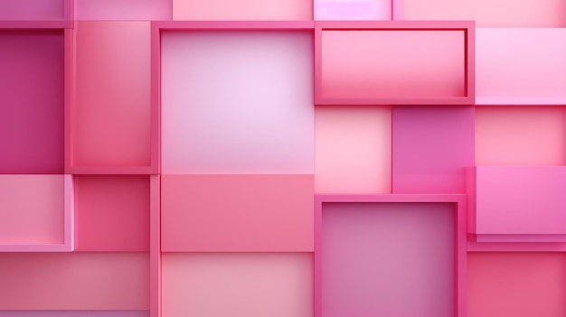 modern geometric background featuring overlapping pink squares and rectangles