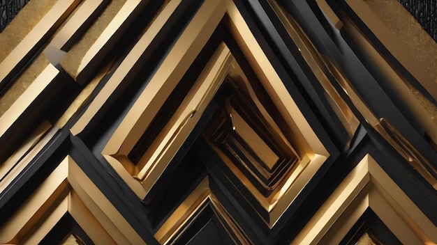 Современные геометрические обои с черным и золотым фоном 3D иллюстрация
