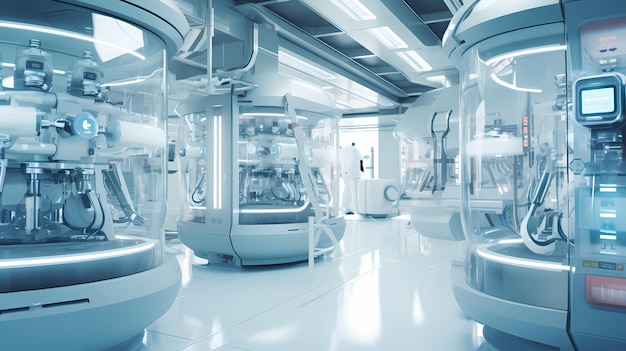 Foto un moderno laboratorio di produzione farmaceutica tedesca con funzionamento robotico, senso tecnologico futuristico
