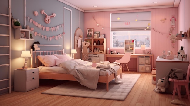 Photo the modern girl bedroom a space for creativity and imagination generative ai