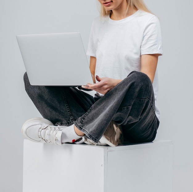 Modern Girl with laptop. Free creativity