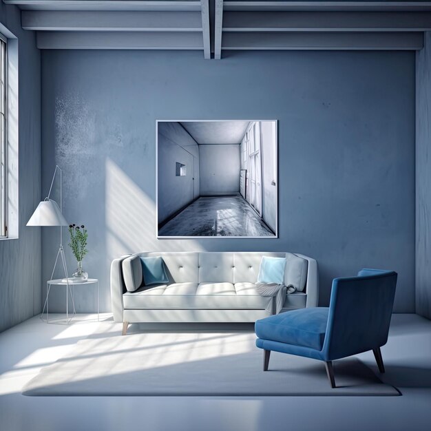 modern glamour living room with blue sofa