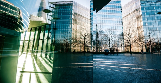 Modern glass architecture in a business district