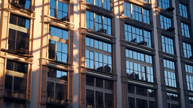 Modern Glass Building with Window Reflections and Shadows