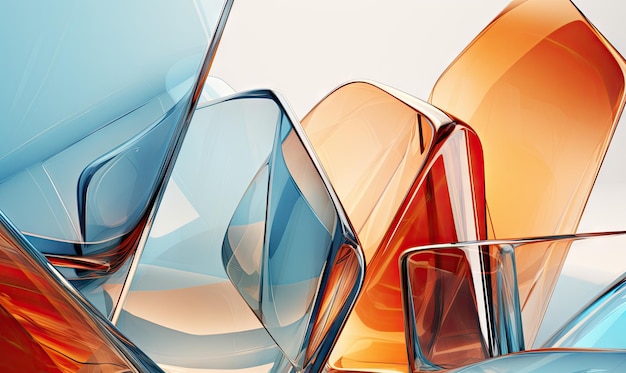 Modern glass morphism design with blue and orange glass structures Created with generative AI tools