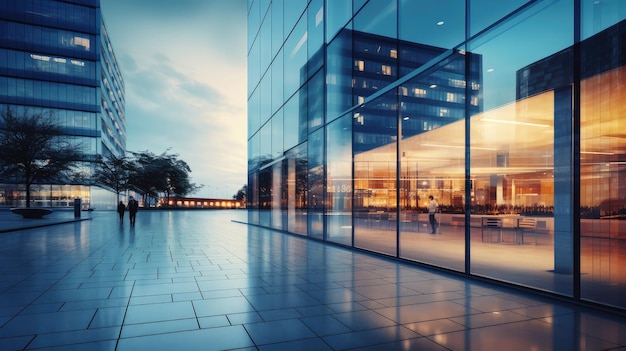 Фото Современные стеклянные офисные здания в сумерках