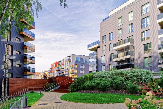 Modern glass residential buildings. And outdoor facilities.