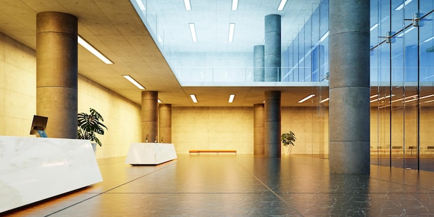 modern glass wall commercial buildings reception lobby hall