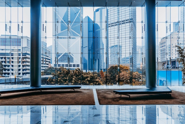 Foto parete di vetro moderna dell'edificio per uffici