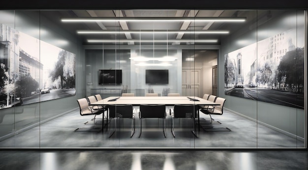 A modern glass walled conference room