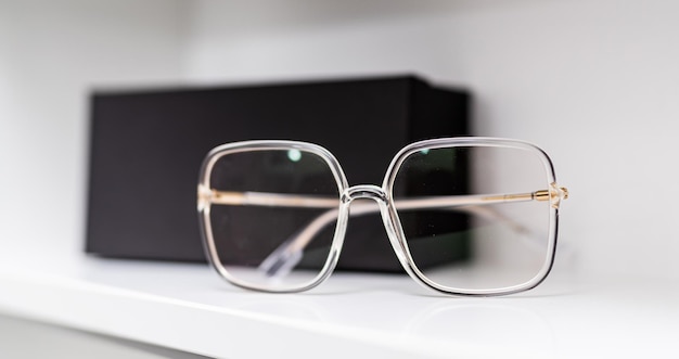 Modern glasses in store Stylish design optical eyewear