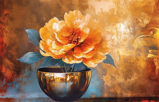 Modern gold painting abstract vase Plants flower in a vase gold element