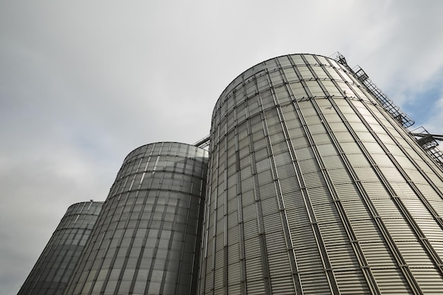 Modern grain terminal tanks of elevator Graindrying storage Commercial crop seed silos