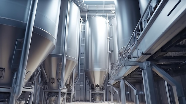 Modern granary elevator silver silos on agro processing